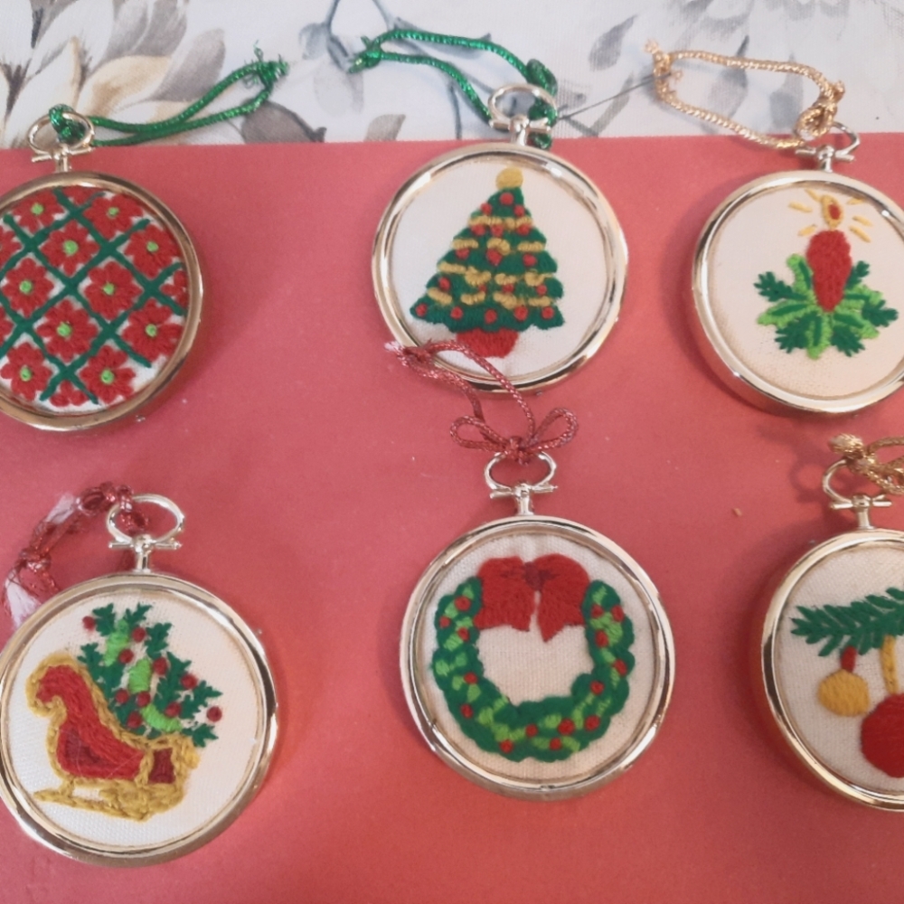 Mini handmade Christmas cross stitch ornaments